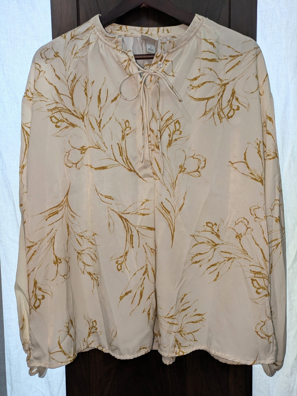 a new day Cream Floral Tie-Neck Blouse with Mustard Print